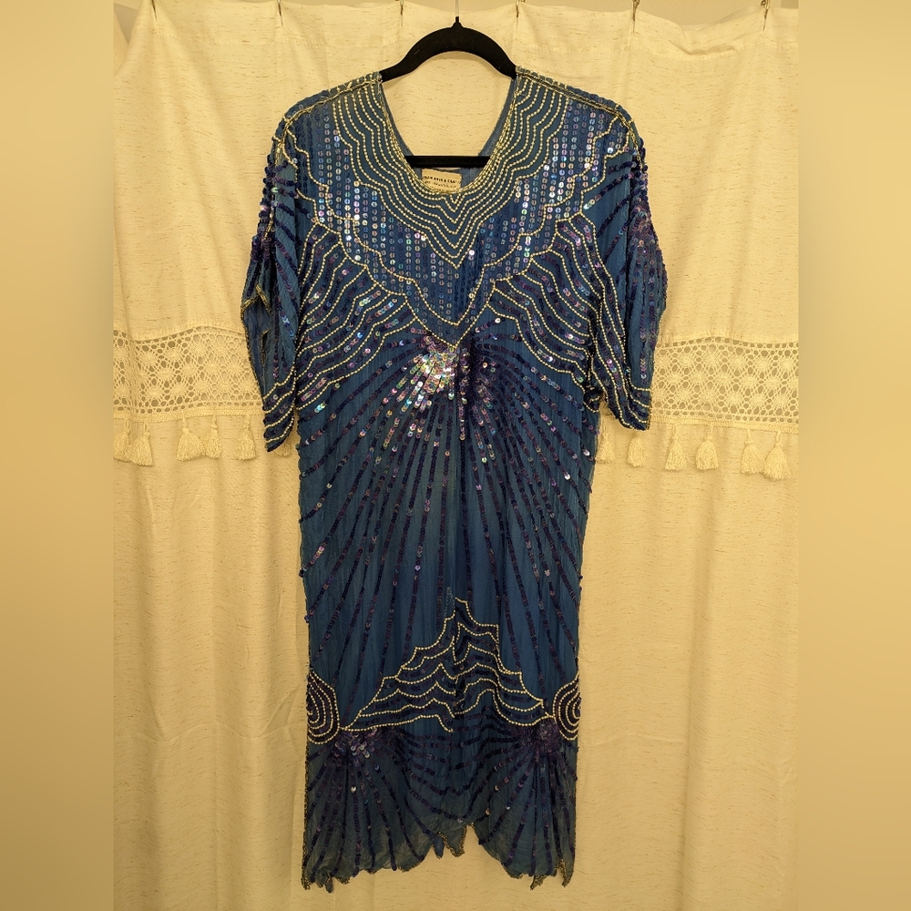 Vintage Silk "India Arts & Crafts" 20s Style Flapper Dress Costume